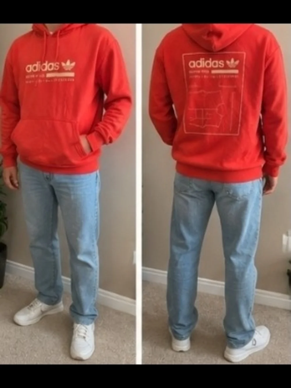 Adidas Orange Pullover Hoodie with Trefoil Logo - Picture 5 of 5